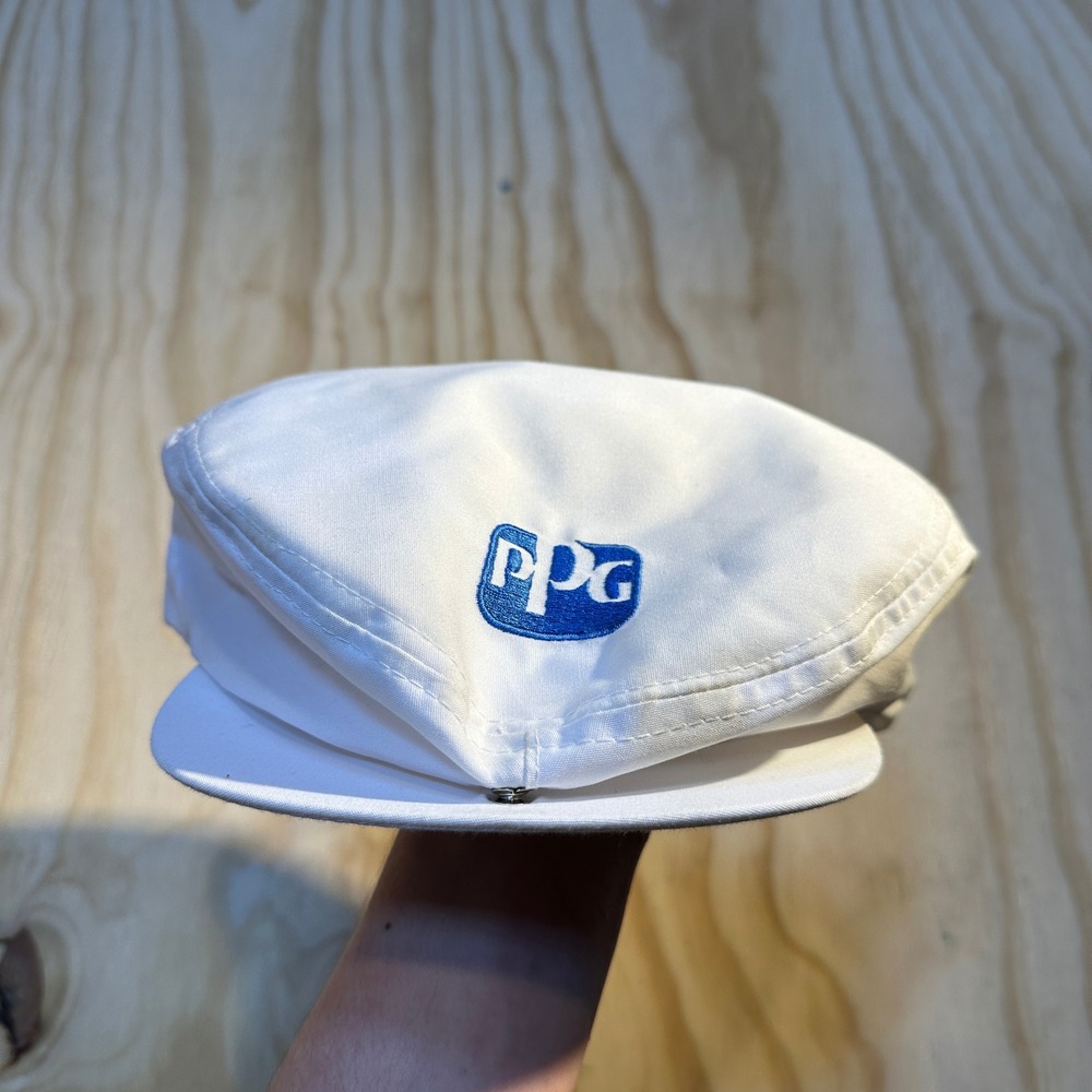 Sportcap PPG Logo Vintage White Snap Brim Flat Cap Newsboy Hat OSFA